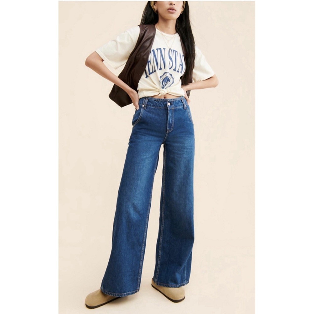 We The Free Free People Harlow Mid Rise Wide Leg Jeans Slouchy Denim Pants Sz 26
